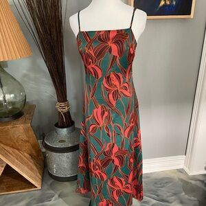 House of Harlow 1960 Satin Maxi Floral Dress Spaghetti Straps Open Back Sash XS